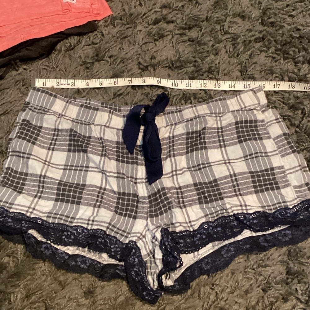 Aerie Navy Plaid Lace Sleep Shorts
